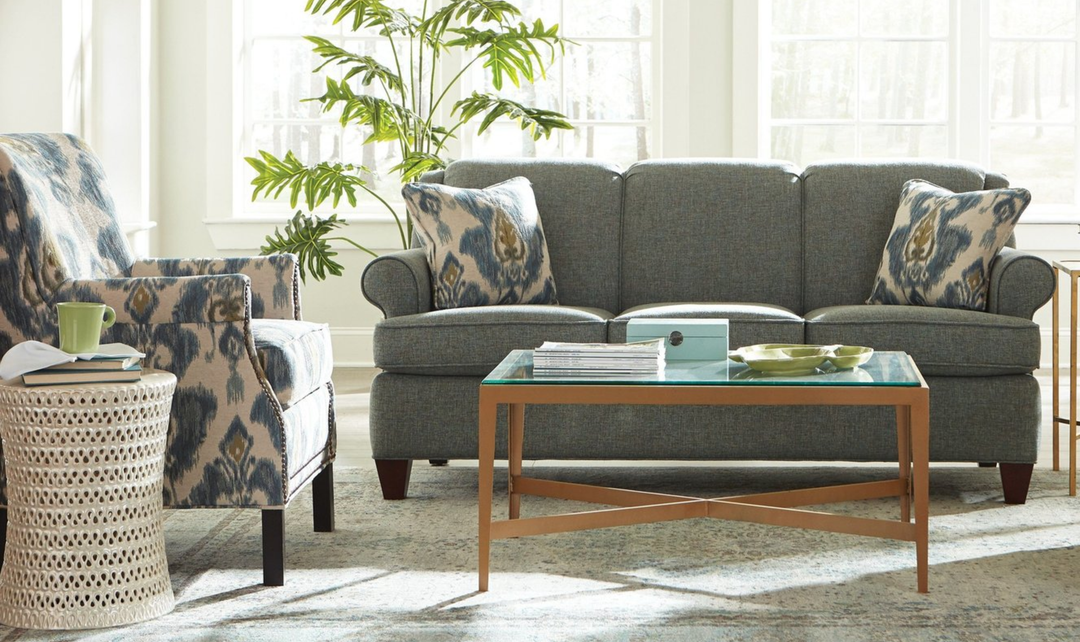 Klaussner Delmont Fabric Rolled Arm Sofa with Accent Pillows