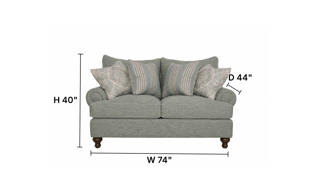 Klaussner Fairview Fabric Roll Arm Sofa with Accent Pillows