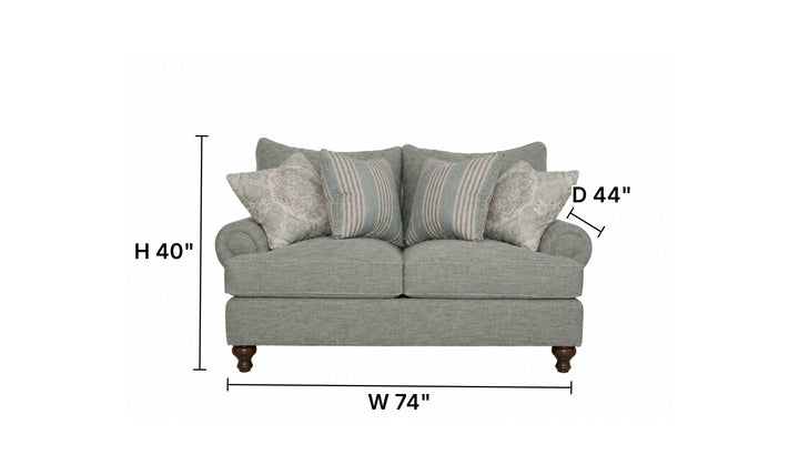 Klaussner Fairview Fabric Roll Arm Sofa with Accent Pillows