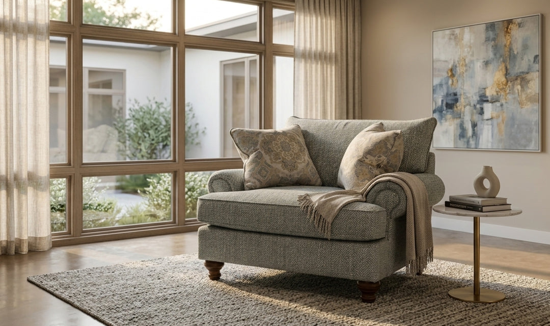 Klaussner Fairview Fabric Roll Arm Sofa with Accent Pillows