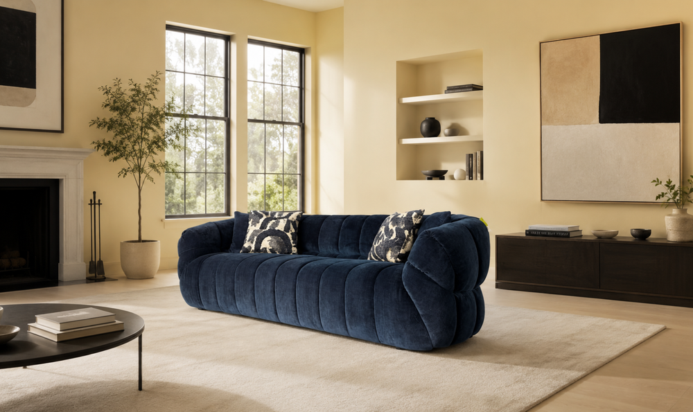Klaussner Florence Fabric Channel Tufted Round Arm Contemporary Sofa-Jennifer Furniture