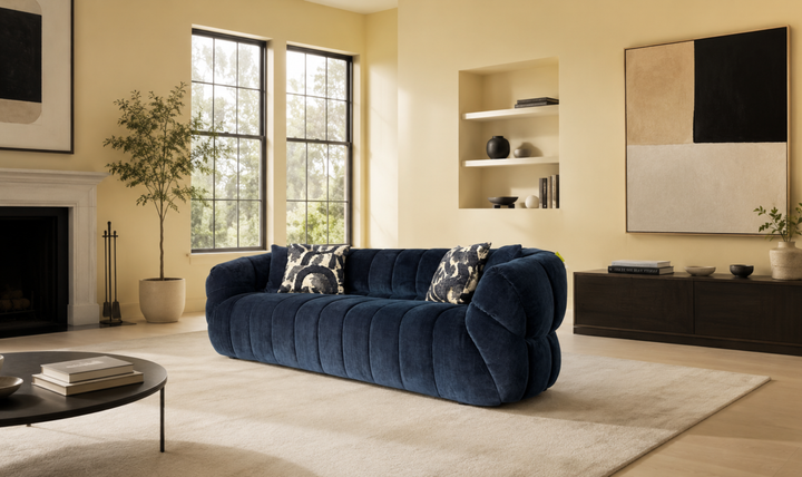 Klaussner Florence Fabric Channel Tufted Round Arm Contemporary Sofa-Jennifer Furniture
