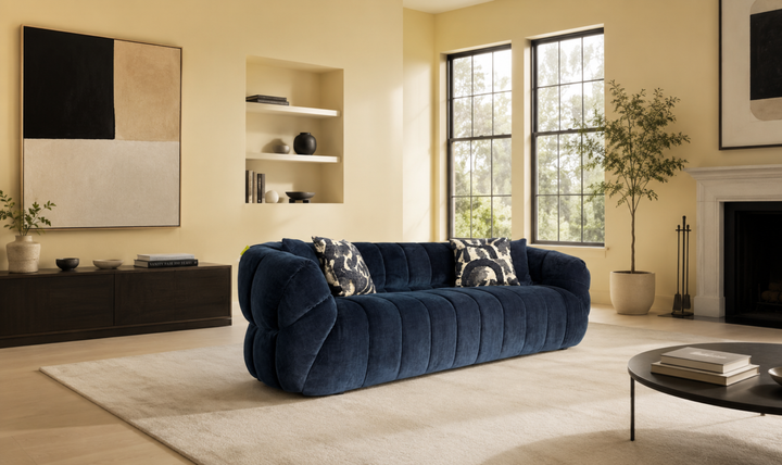 Klaussner Florence Fabric Channel Tufted Round Arm Contemporary Sofa-Jennifer Furniture