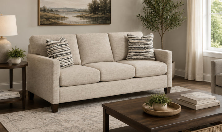 Klaussner Glenmont Fabric Track Arm Sofa with Accent Pillows-Jennifer Furniture