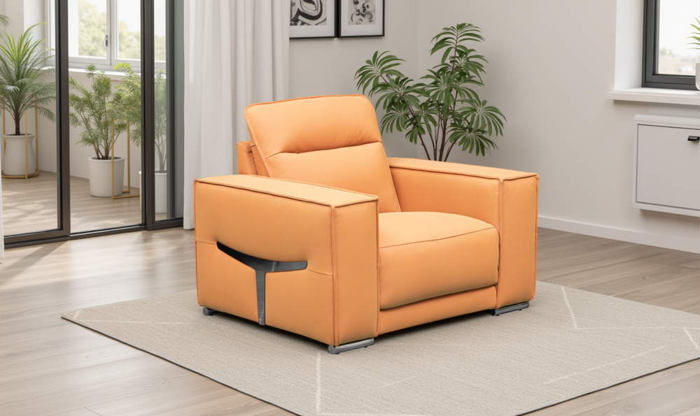 Klaussner Grazia Orange Leather Chair with Track Arms-Jennifer Furniture