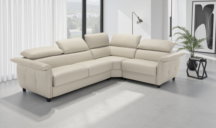 Klaussner Italia Morenza L-Shape Leather Recliner Sleeper Sectional  Sofa With Adjustable Headrest