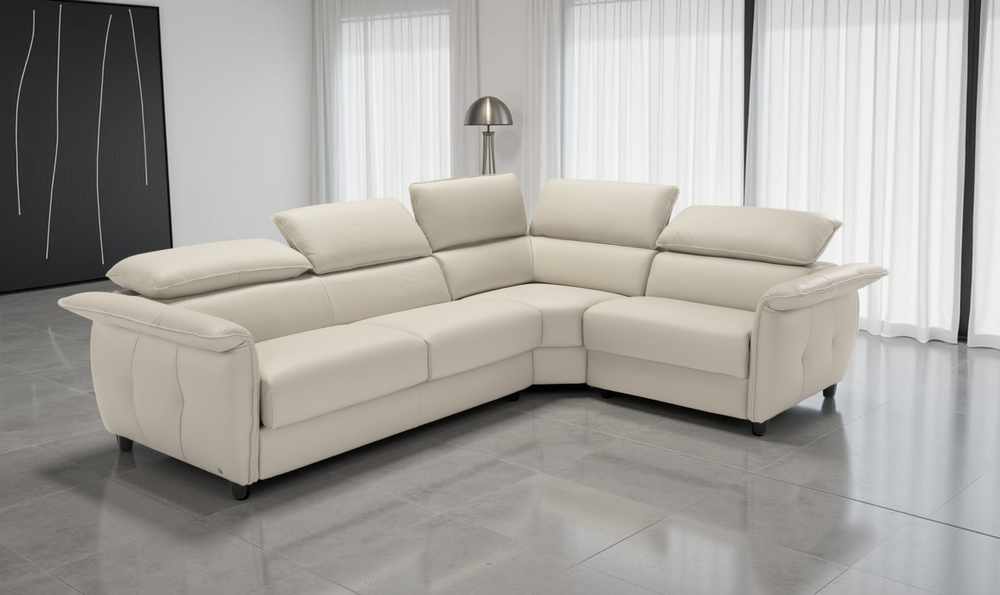 Klaussner Italia Morenza L-Shape Leather Recliner Sleeper Sectional  Sofa With Adjustable Headrest