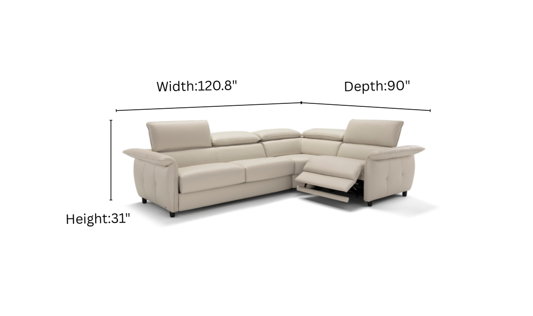 Klaussner Italia Morenza L-Shape Leather Recliner Sleeper Sectional  Sofa With Adjustable Headrest
