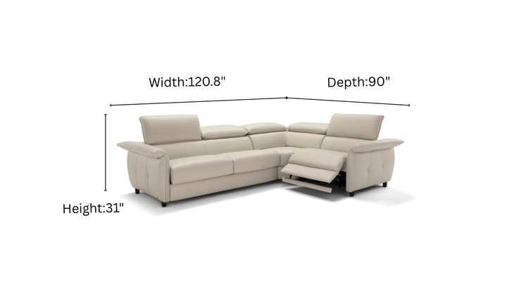 Klaussner Italia Morenza L-Shape Leather Recliner Sleeper Sectional  Sofa With Adjustable Headrest