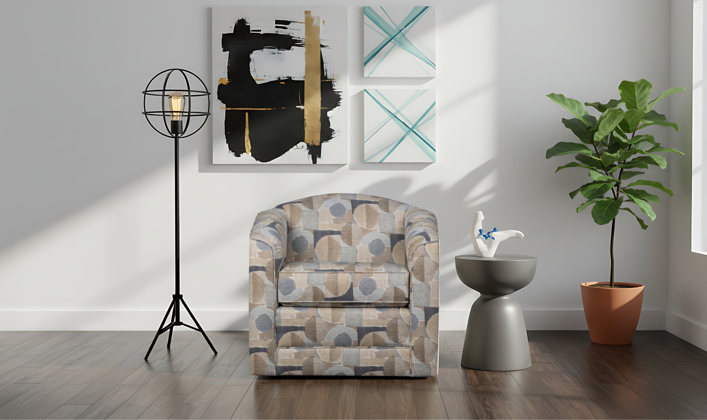 Klaussner Jasper Fabric Swivel Chair with Tight Back Design
