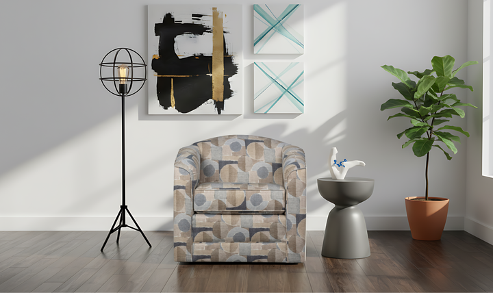 Klaussner Jasper Fabric Swivel Chair with Tight Back Design