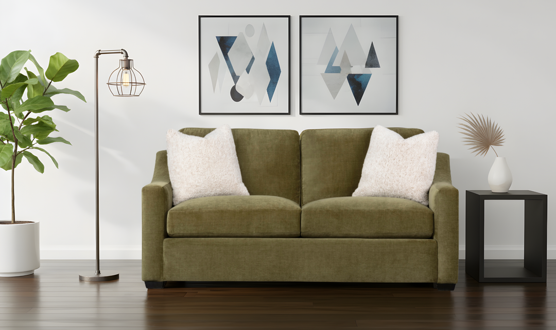 Klaussner Karson Fabric Sofa with Slope Arms in Olive Green