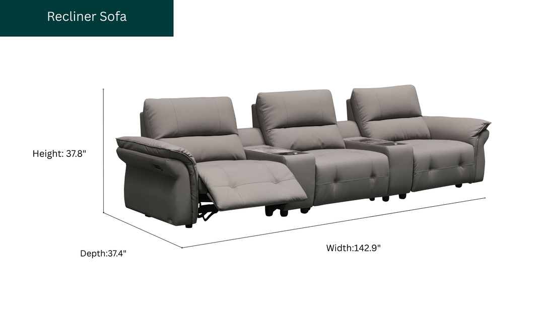 Klaussner Montello  Leather Triple Power Reclining Sofa With 2 Consoles