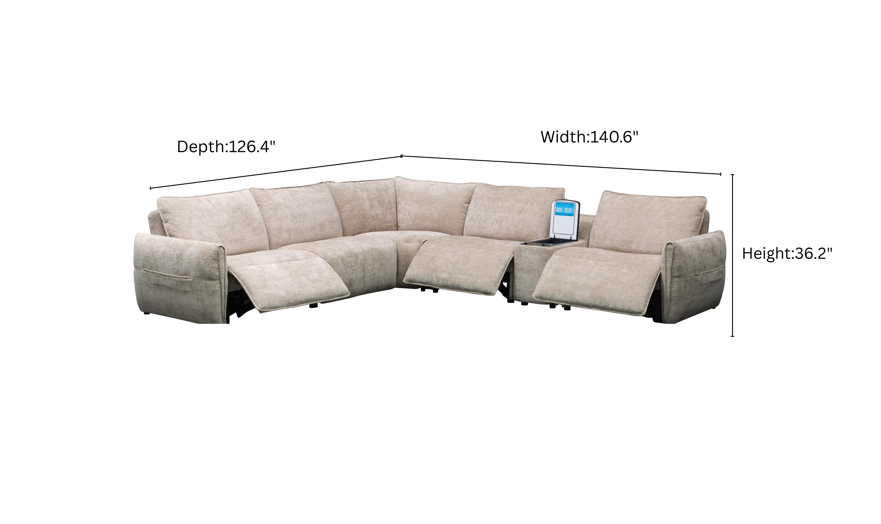Klaussner Spazio Beige Fabric Sectional Sofa with USB Ports