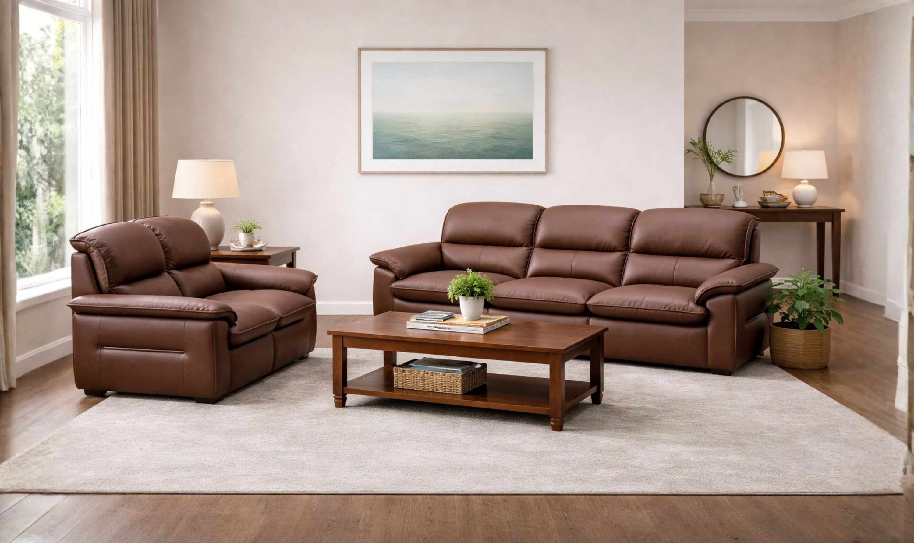 Klaussner Velisse Stationary Leather Living Room Set ( Sofa + Loveseat)