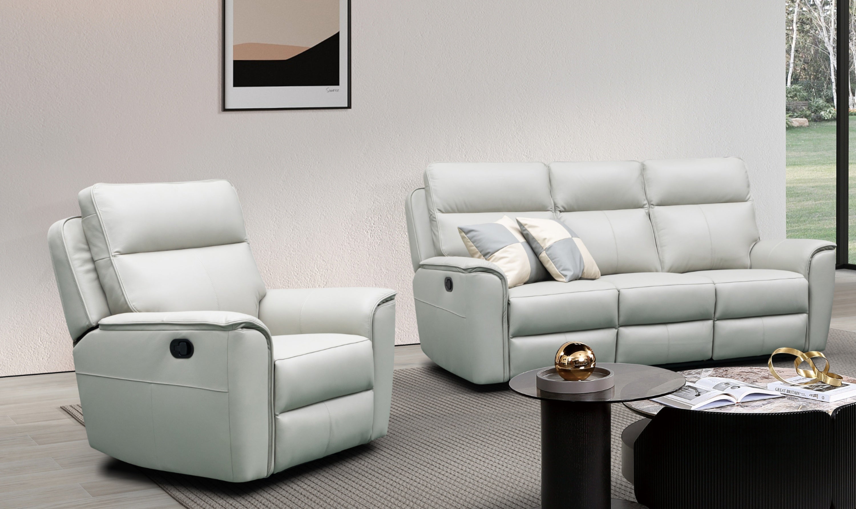 Klaussner Venezia Light Gray Italian Leather Living Room Set-Jennifer Furniture