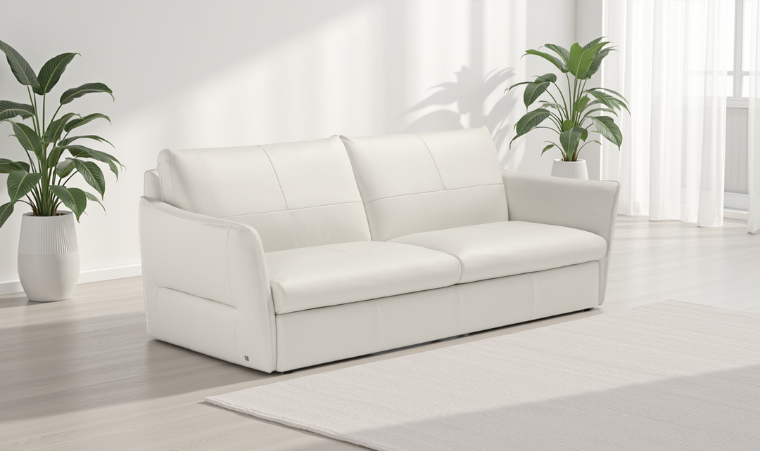 La Casa 2 Seater Leather Sleeper Sofa With Track Arms