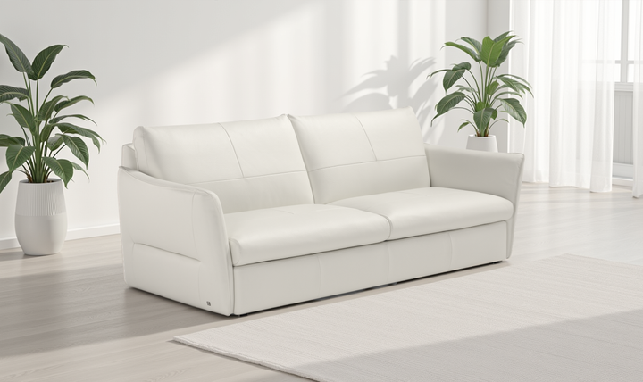 La Casa 2 Seater Leather Sleeper Sofa With Track Arms