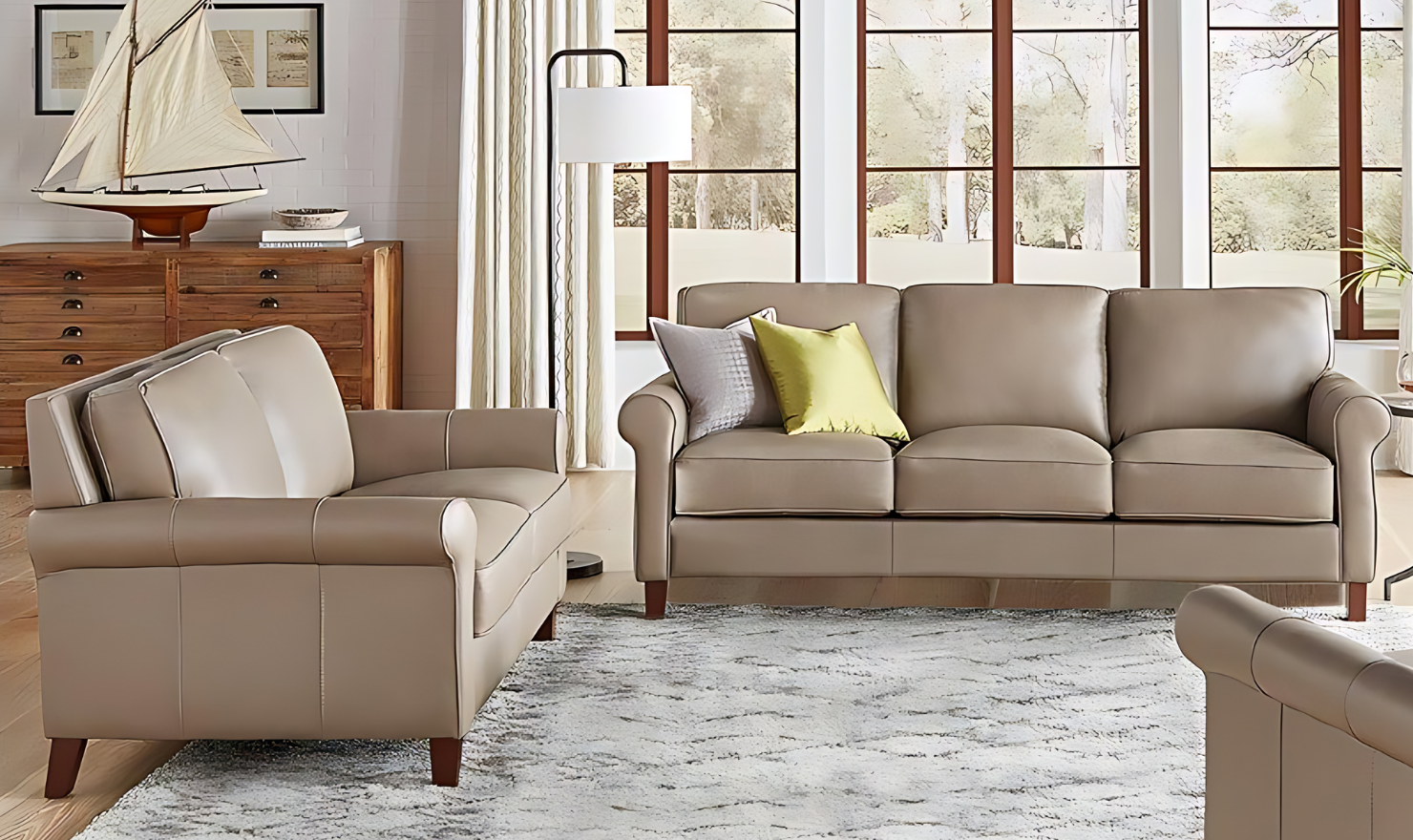 Hydeline Laguna Leather Living Room Set With Rolled Arms