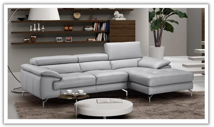 Jennifer Italia Latitude 3-Seater Leather Sectional Sofa in Light Gray