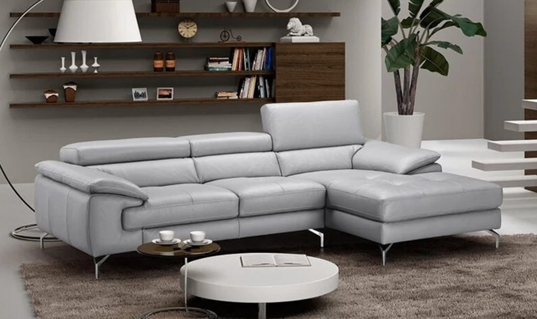 Jennifer Italia Latitude 3-Seater Leather Sectional Sofa in Light Gray