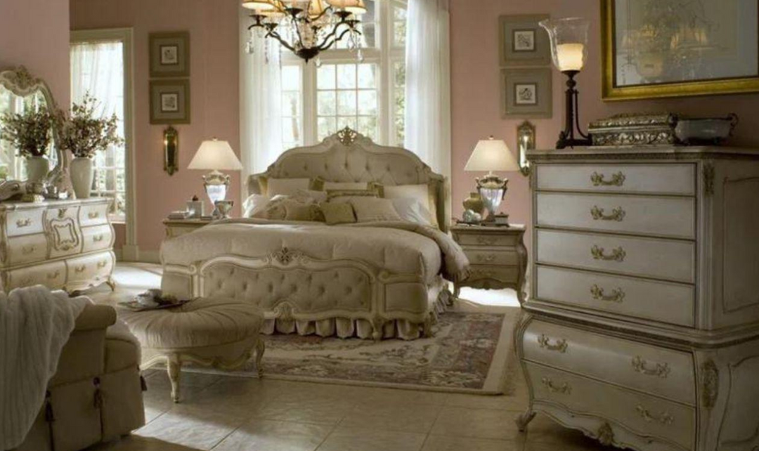 AICO Lavelle Beige Wooden Bedroom Set in Pearl Finish