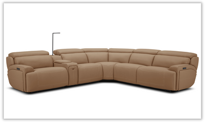 Lazzoni Leather match power reclining sectional with 3 power & usb and light feature.