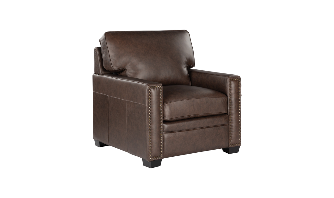 Leather Italia Dalton Brown Leather Chair with Nailhead Trim - Jennifer Furniture