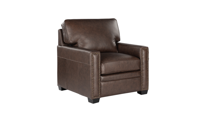 Leather Italia Dalton Brown Leather Chair with Nailhead Trim - Jennifer Furniture