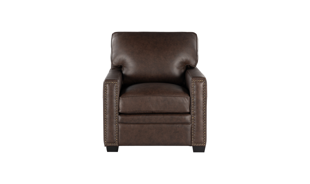 Leather Italia Dalton Brown Leather Chair with Nailhead Trim - Jennifer Furniture