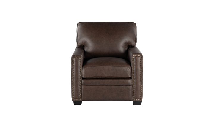 Leather Italia Dalton Brown Leather Chair with Nailhead Trim - Jennifer Furniture