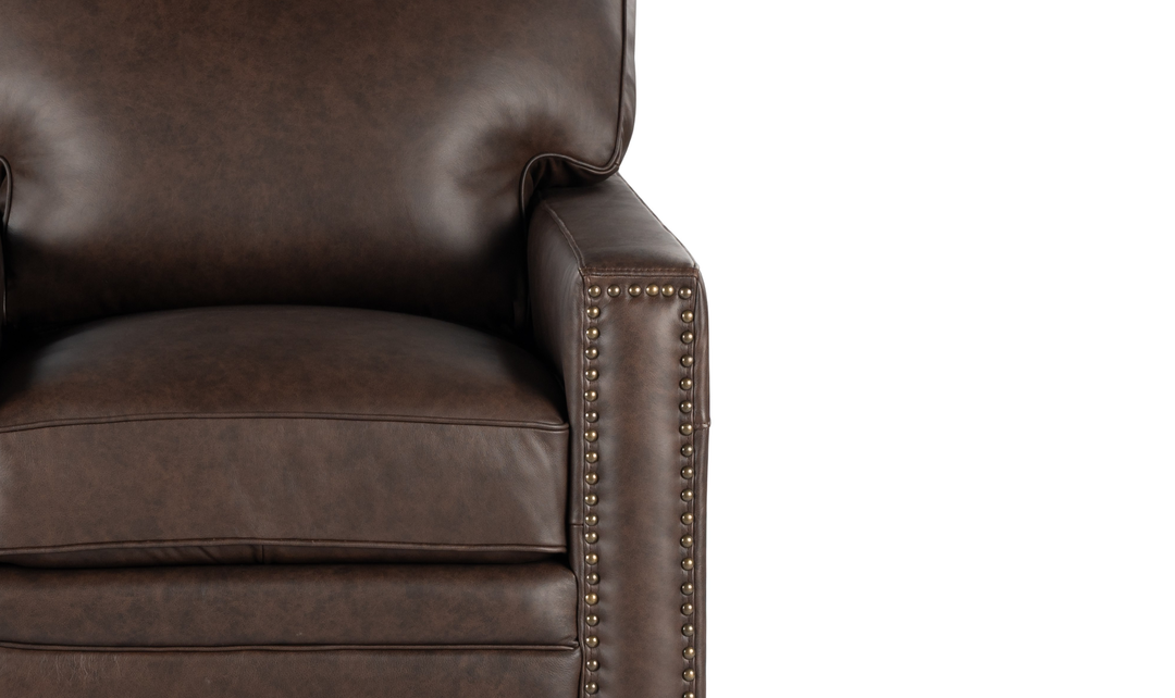 Leather Italia Dalton Brown Leather Chair with Nailhead Trim - Jennifer Furniture