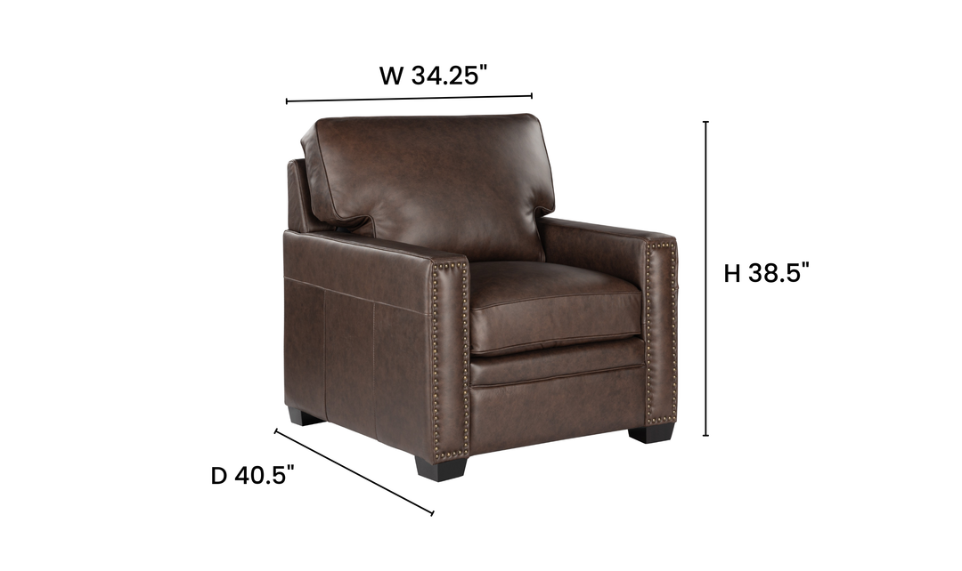 Leather Italia Dalton Brown Leather Chair with Nailhead Trim - Jennifer Furniture