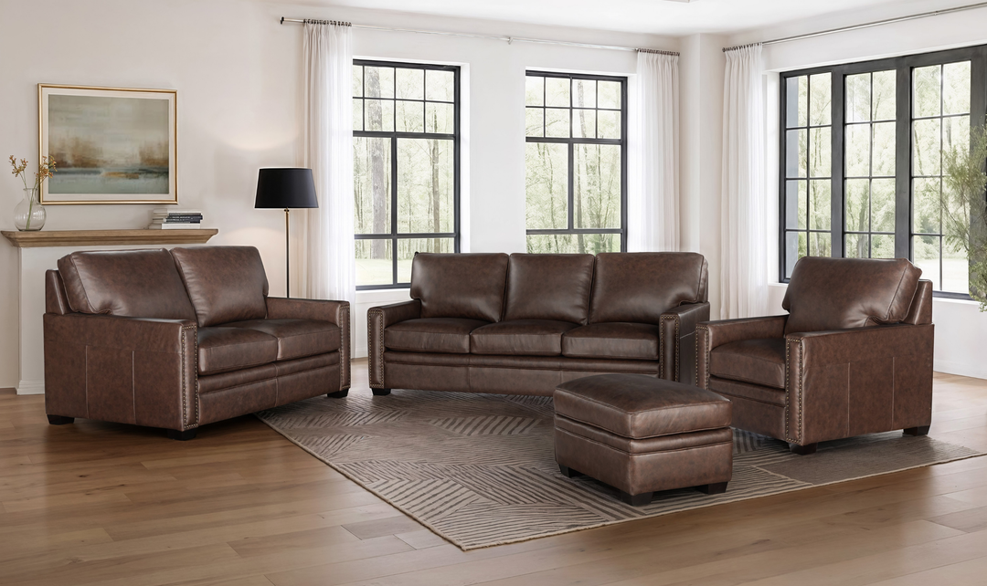 Leather Italia Dalton Brown Leather Living Room Set