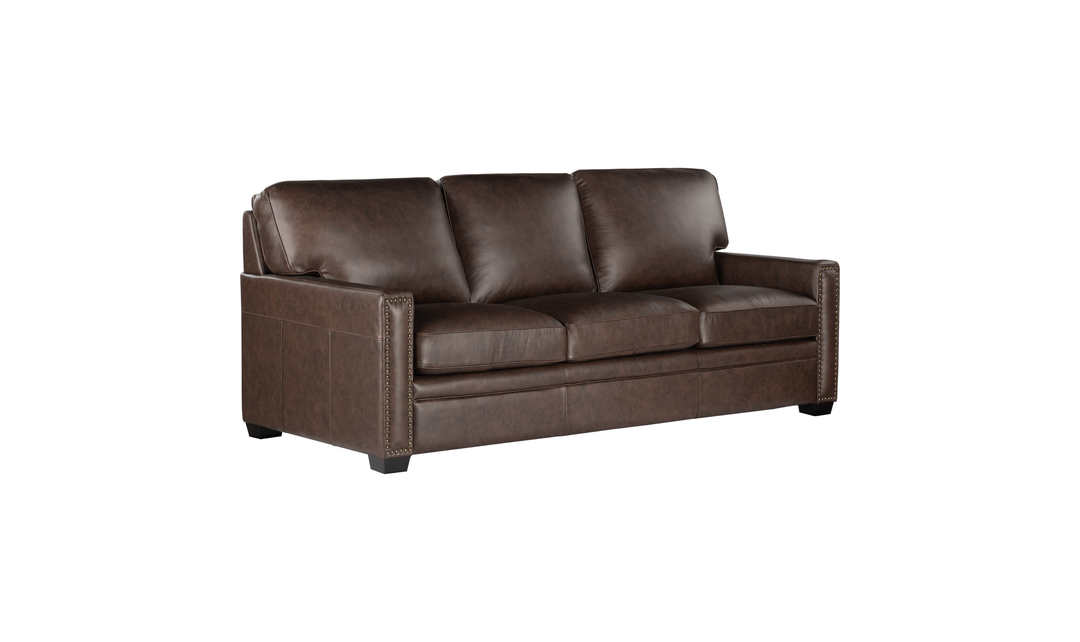 Leather Italia Dalton Brown Leather Sofa with Nailhead Trim - Jennifer Furniture