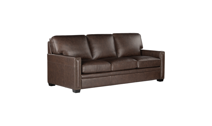 Leather Italia Dalton Brown Leather Sofa with Nailhead Trim - Jennifer Furniture