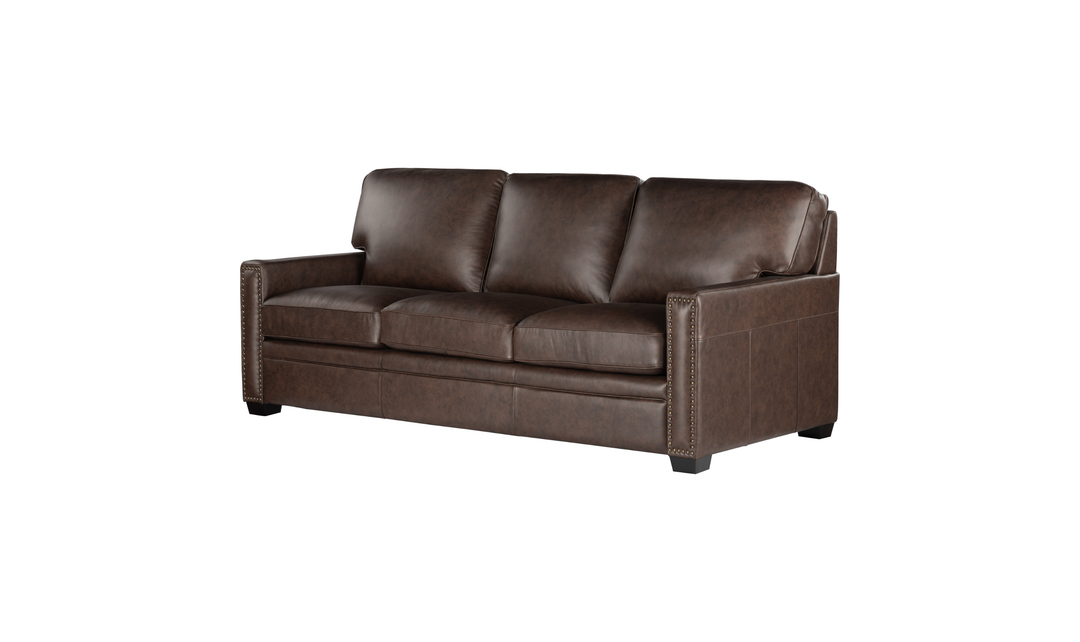Leather Italia Dalton Brown Leather Sofa with Nailhead Trim - Jennifer Furniture