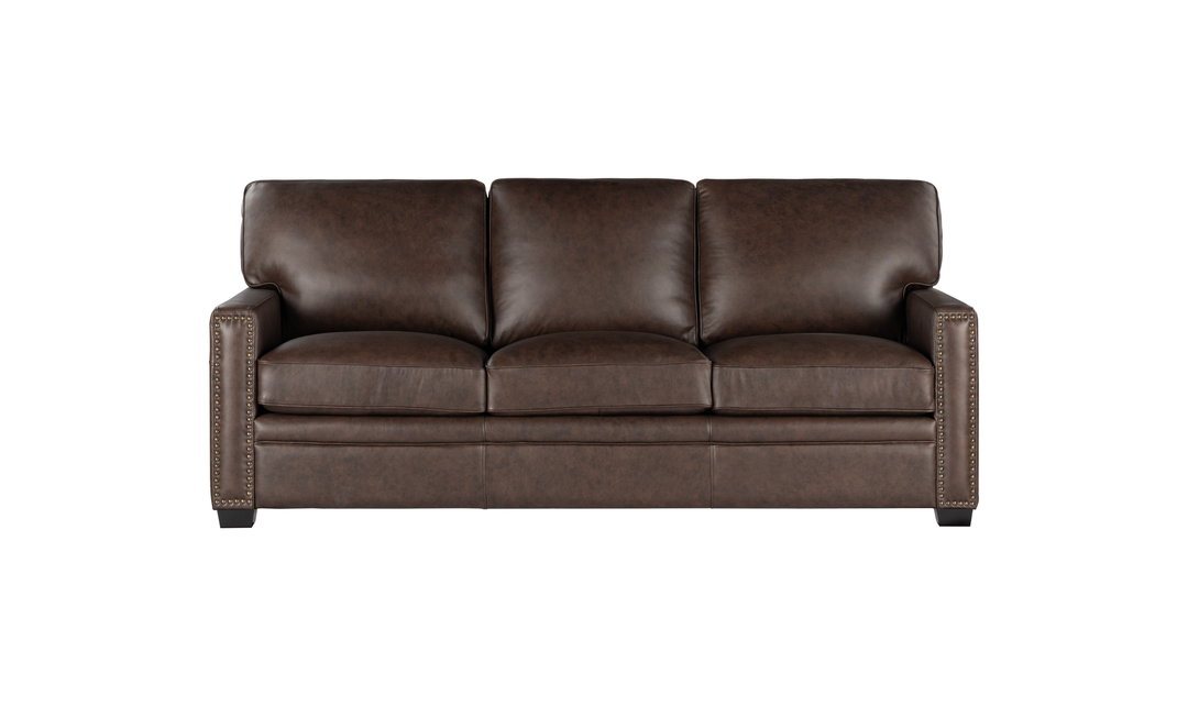 Leather Italia Dalton Brown Leather Sofa with Nailhead Trim - Jennifer Furniture