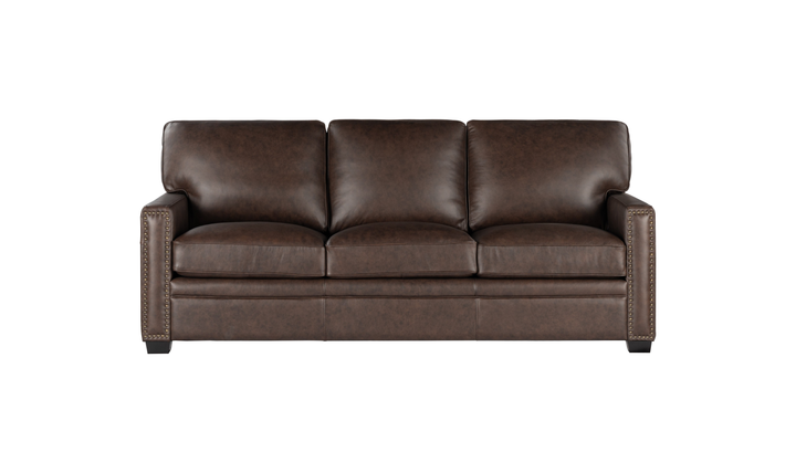 Leather Italia Dalton Brown Leather Sofa with Nailhead Trim - Jennifer Furniture