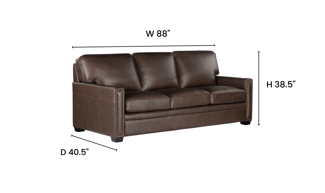 Leather Italia Dalton Brown Leather Sofa with Nailhead Trim - Jennifer Furniture