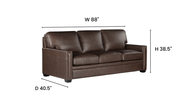 Leather Italia Dalton Brown Leather Sofa with Nailhead Trim - Jennifer Furniture