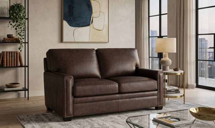 Leather Italia Dalton Leather Loveseat with Nailhead Trim - Jennifer Furniture