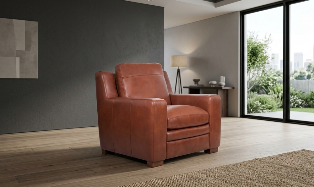 Leather Italia Finnley Brown Auburn Leather Chair With Track Arm-Jennifer