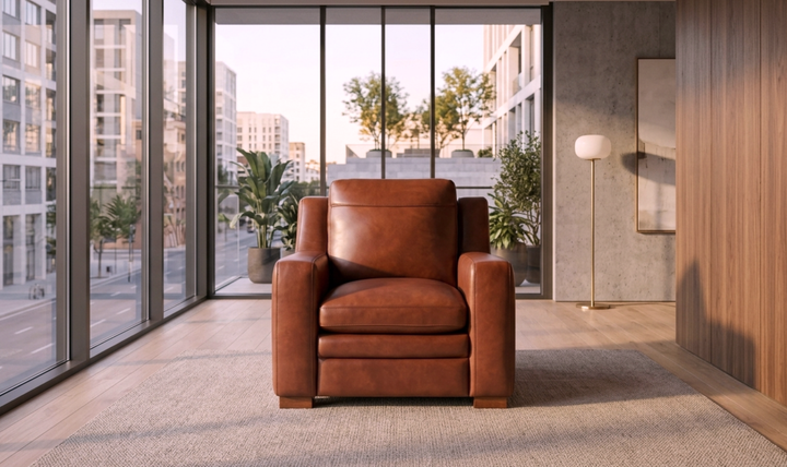 Leather Italia Finnley Brown Auburn Leather Chair With Track Arm-Jennifer