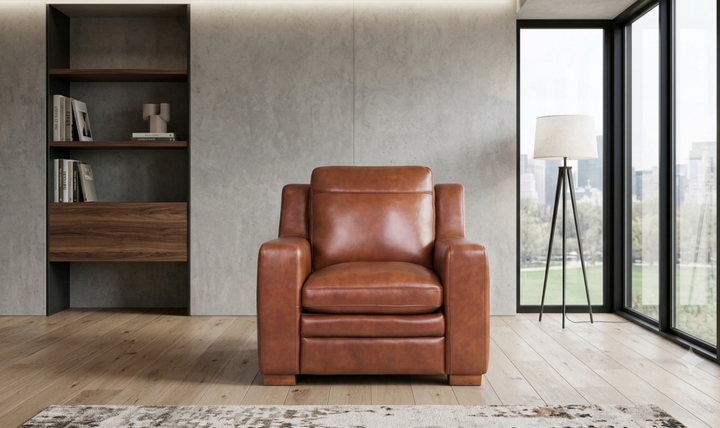 Leather Italia Finnley Brown Auburn Leather Chair With Track Arm-Jennifer