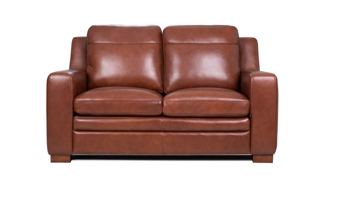 Leather Italia Finnley Brown Auburn Leather Loveseat With Track Arm-Jennifer Furniture
