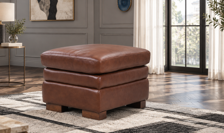 Leather Italia Finnley Brown Auburn Leather Ottoman