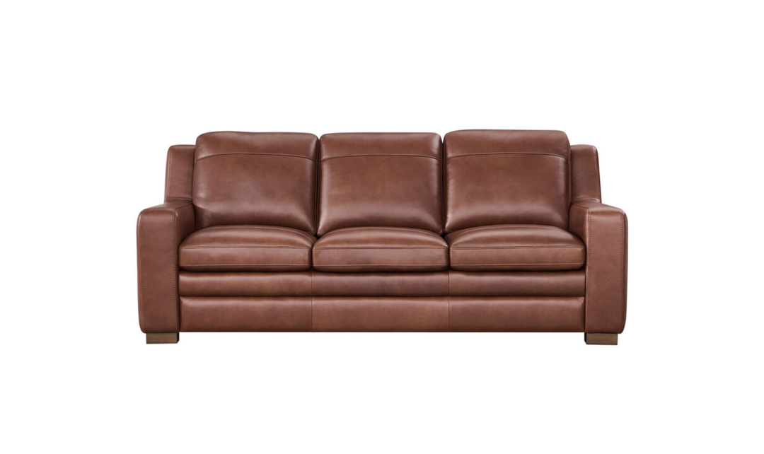 Leather Italia Finnley Brown Auburn Leather Sofa With Track Arm - Jennifer Furniture