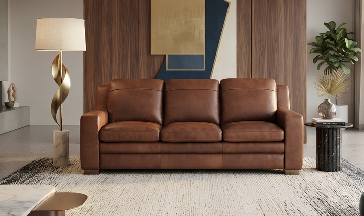 Leather Italia Finnley Brown Auburn Leather Sofa With Track Arm - Jennifer Furniture