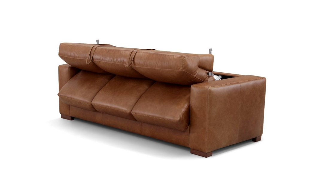 Leather Italia Inglewood 3-Seater Queen Sleeper Sofa In Vintage Brown Derby